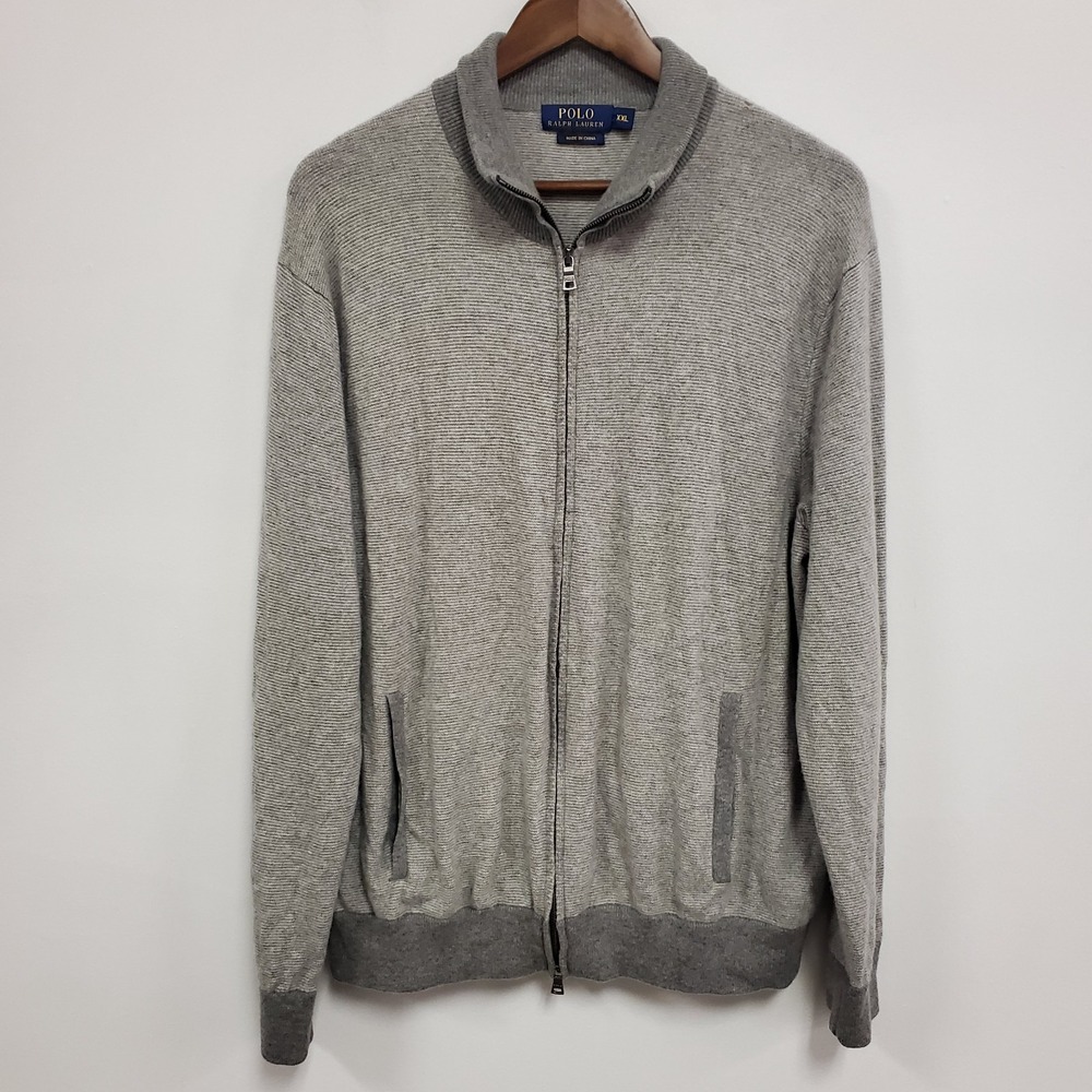Polo Ralph Lauren Mens Full Zip‎ Merino Wool Sweater Size XXL Preppy Neutral